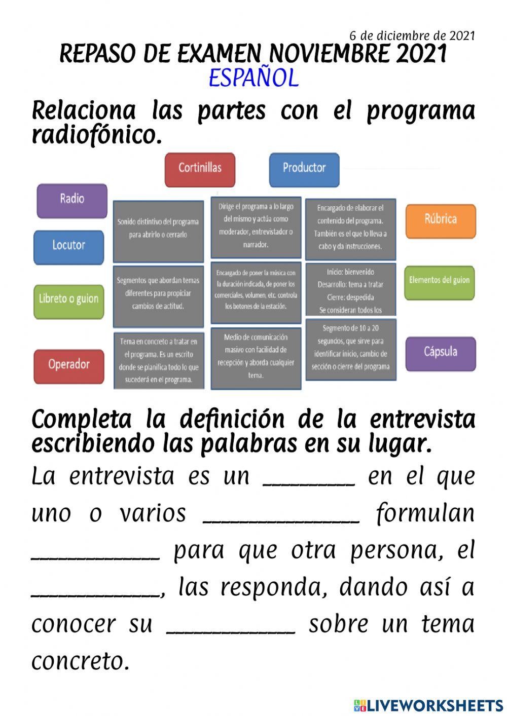 Repaso examen español noviembre 2022