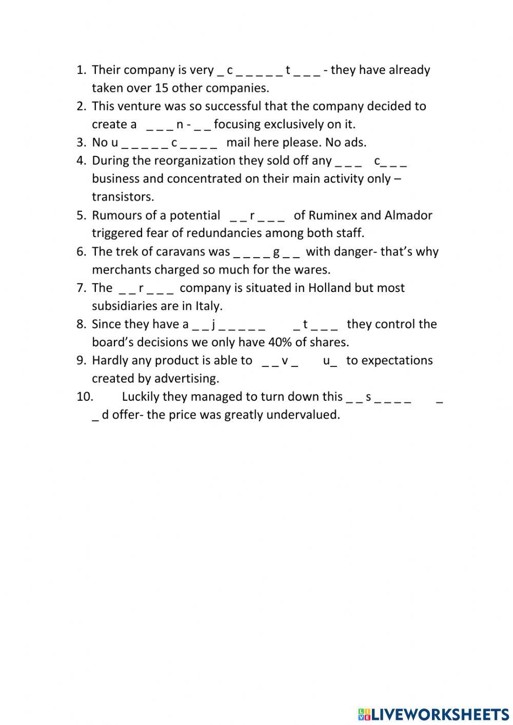 Extra exrcise on vocab from business brief unit 12 Market Leader upper intermediate