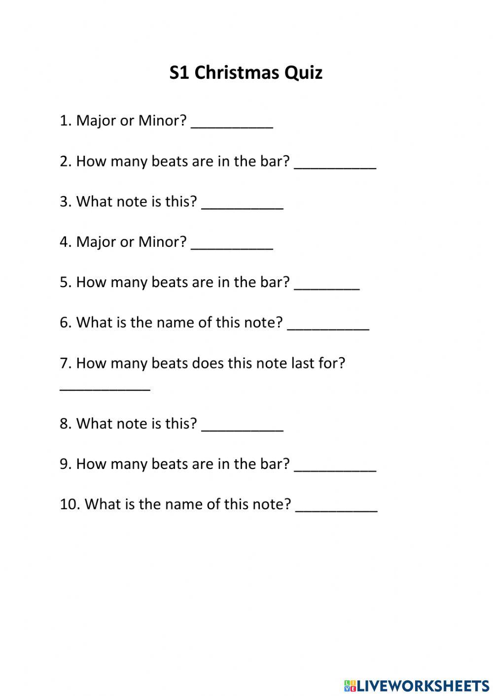 S1 Christmas Worksheet