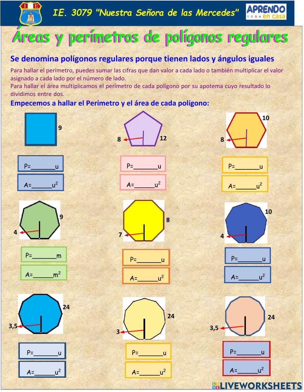 Perímetros y áreas de polígonos regulares