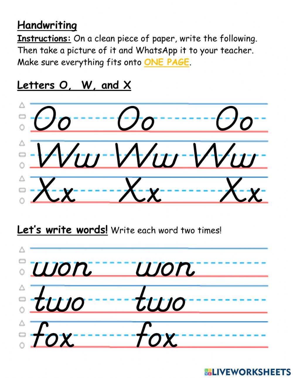Handwriting O, W, and X
