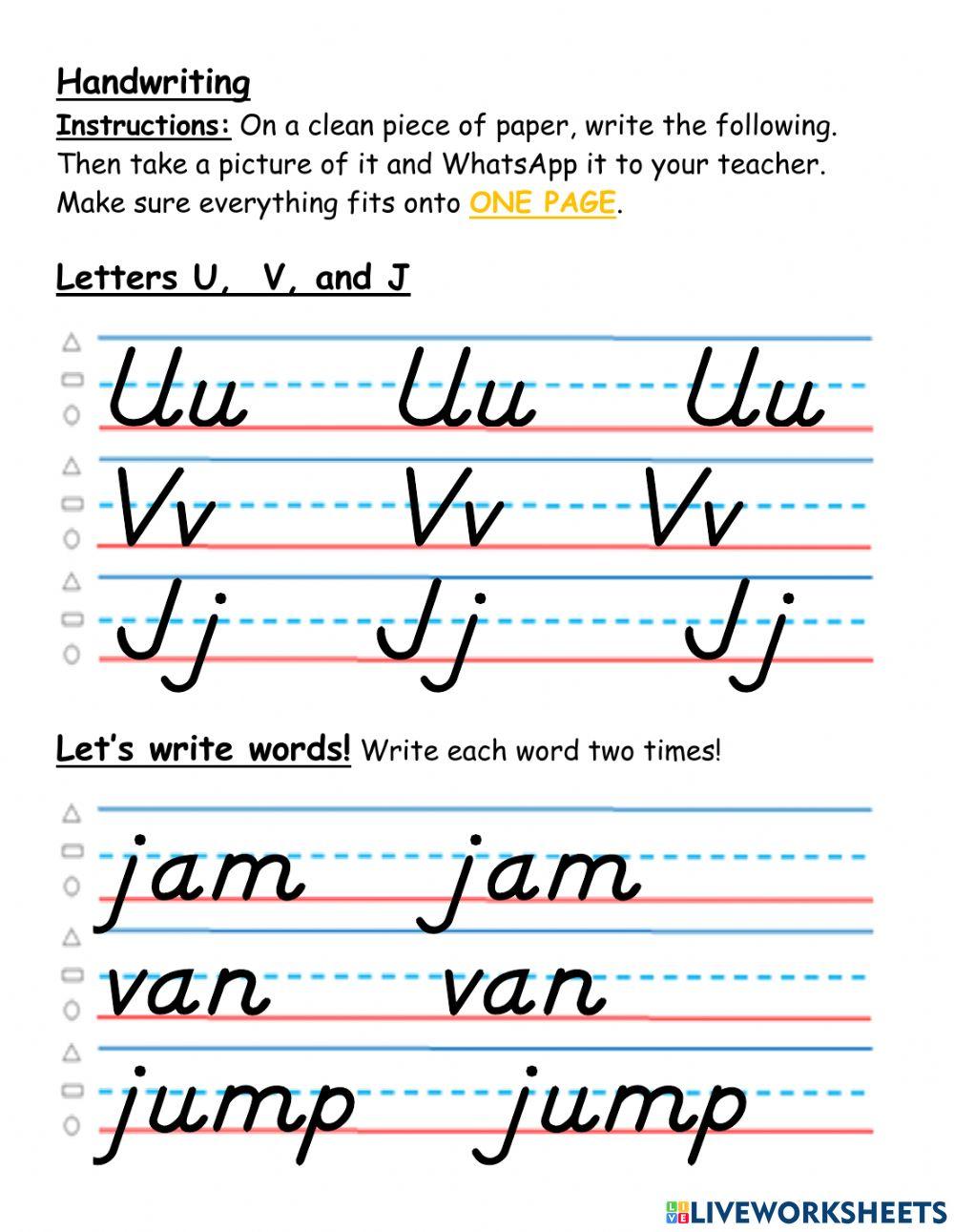 Handwriting U, V, and J