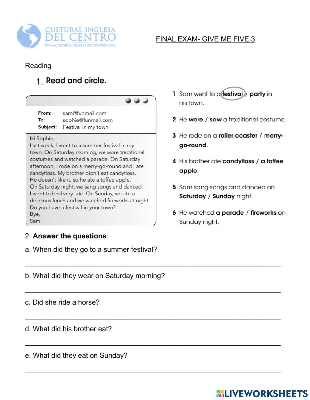 Give me Five 3- Final Exam