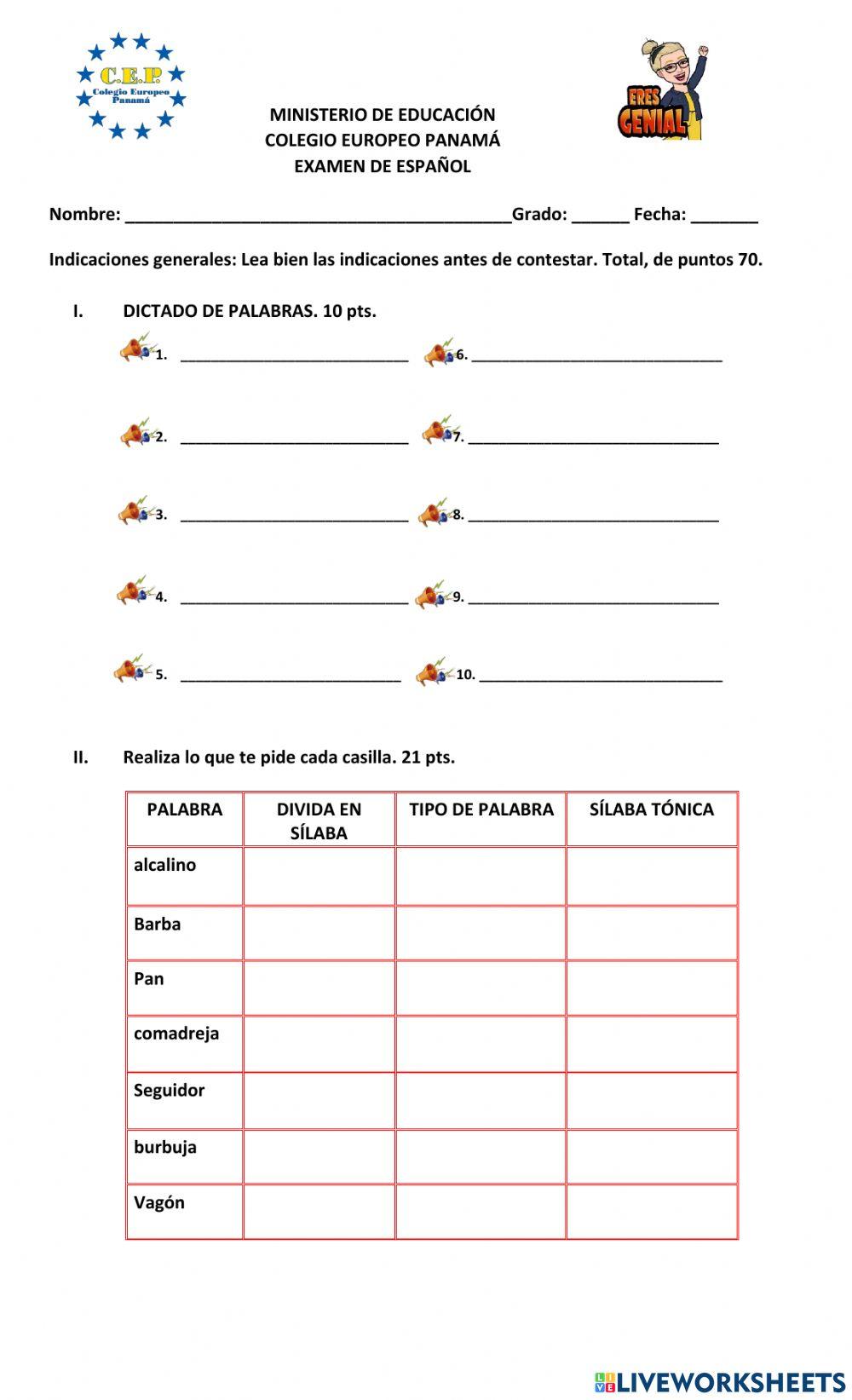 Examen de español Examen de español