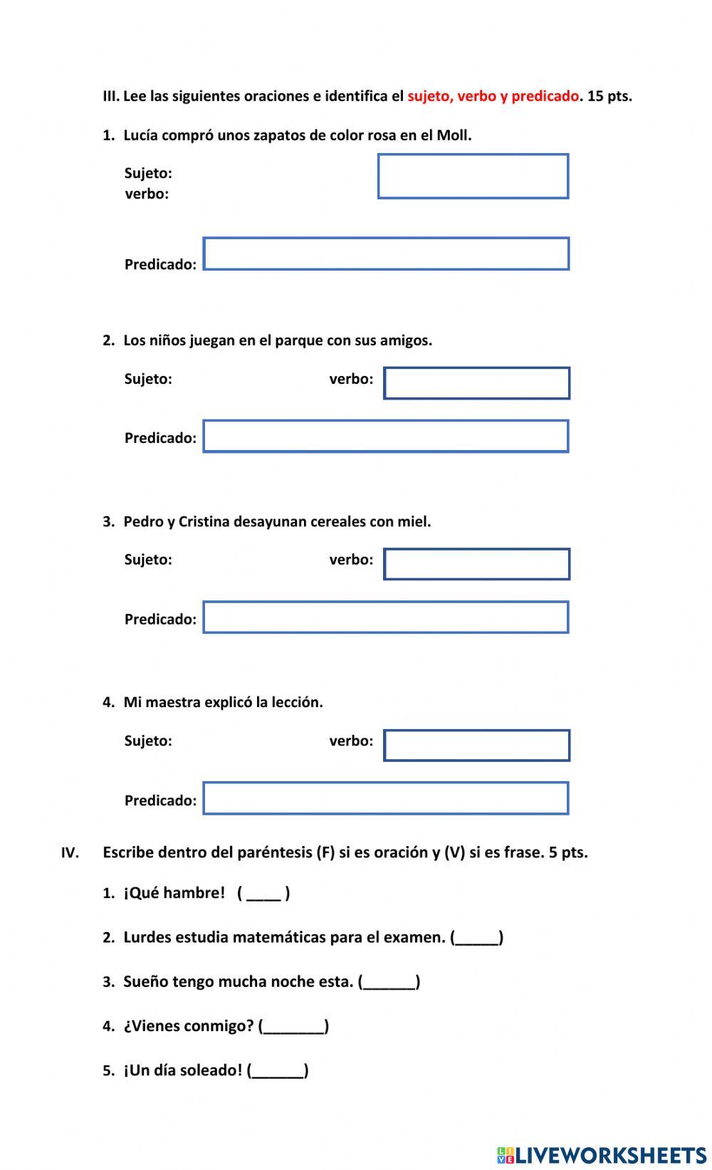 Examen de español Examen de español
