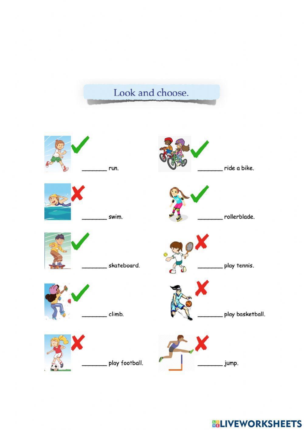 I can (run) but I can't (swim)