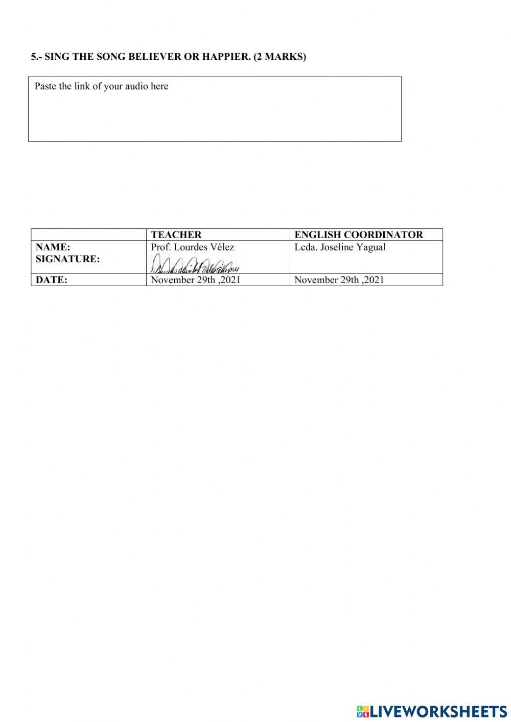 1st partial 2nd Quimester Summative Test