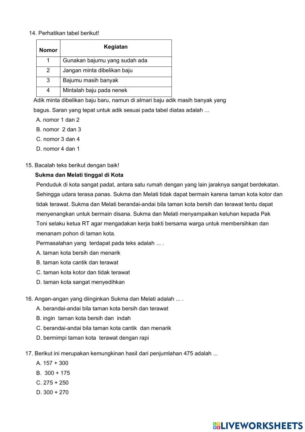 Soal PAS Tema 4 Semester Ganjil
