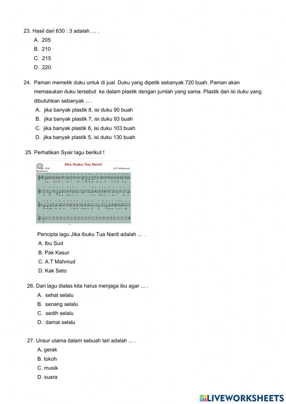 Soal PAS Tema 4 Semester Ganjil