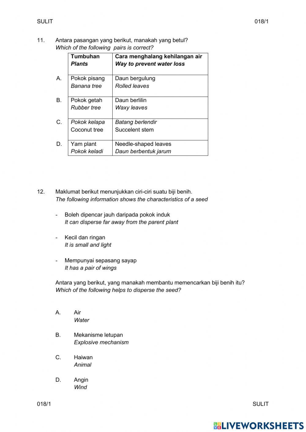 Pembetulan petaksiran sains tahun 5 2021