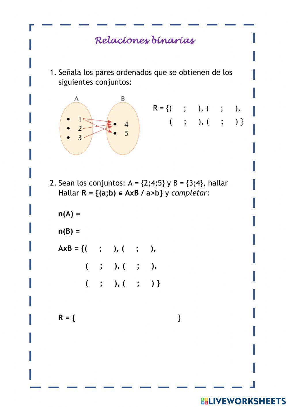 Relaciones binarias Relaciones binarias