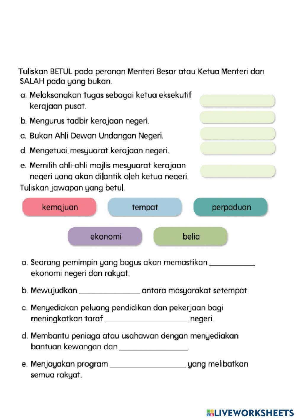 Latihan Unit 8 Pemimpin Negeri