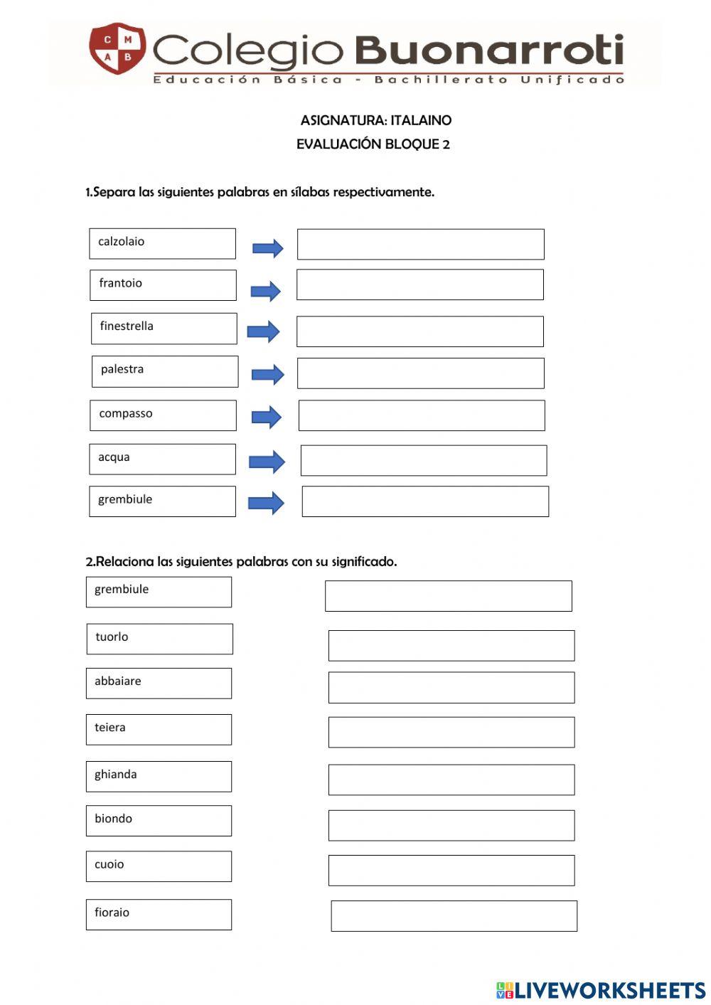 Evalaucion BLOQUE 2 Italiano