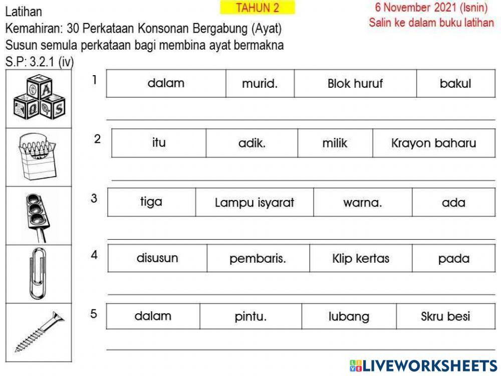Bahasa Melayu Tahun 2 Ayat Konsonan Bergabung 6.12.2021