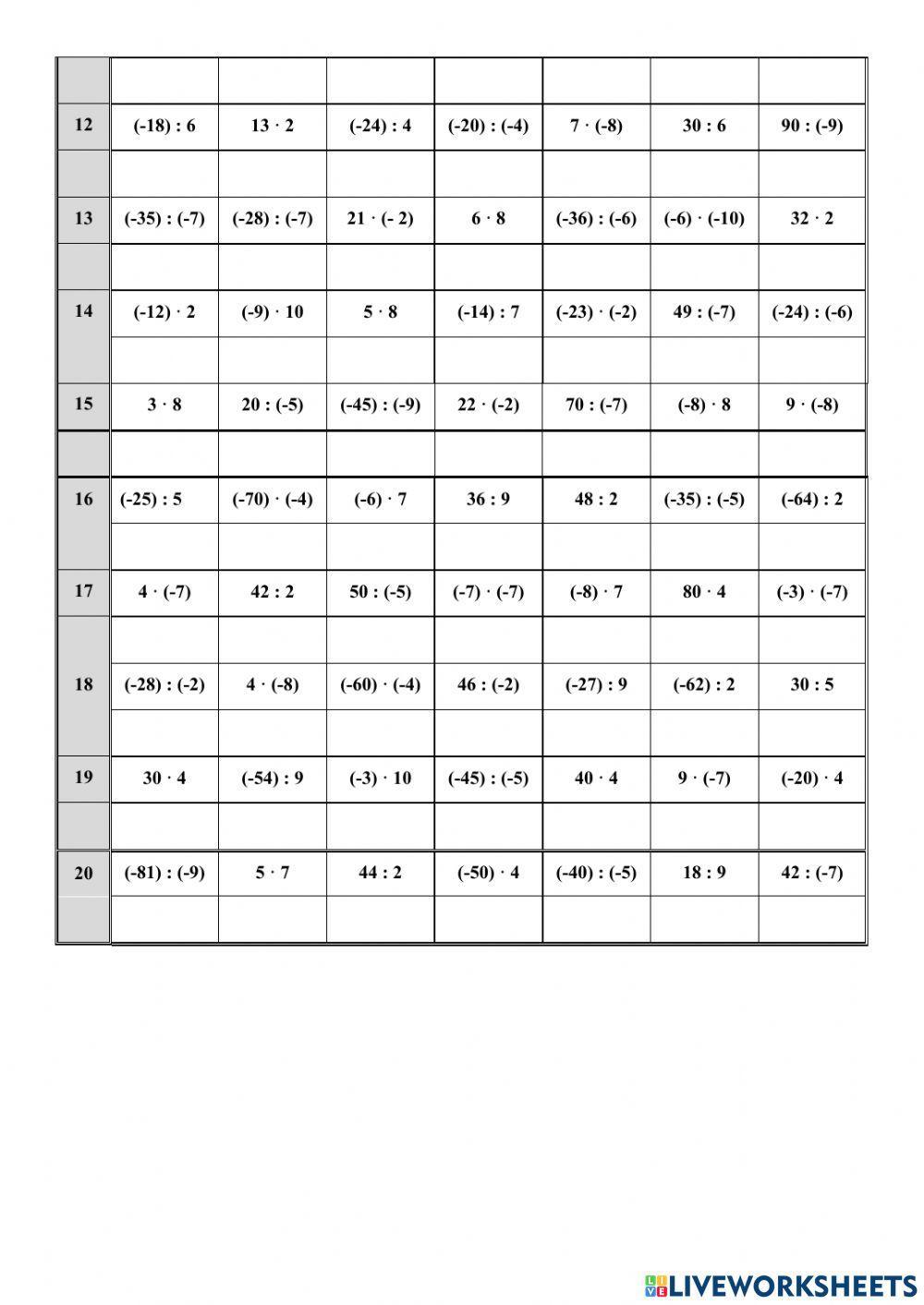 Multiplicación y división de enteros