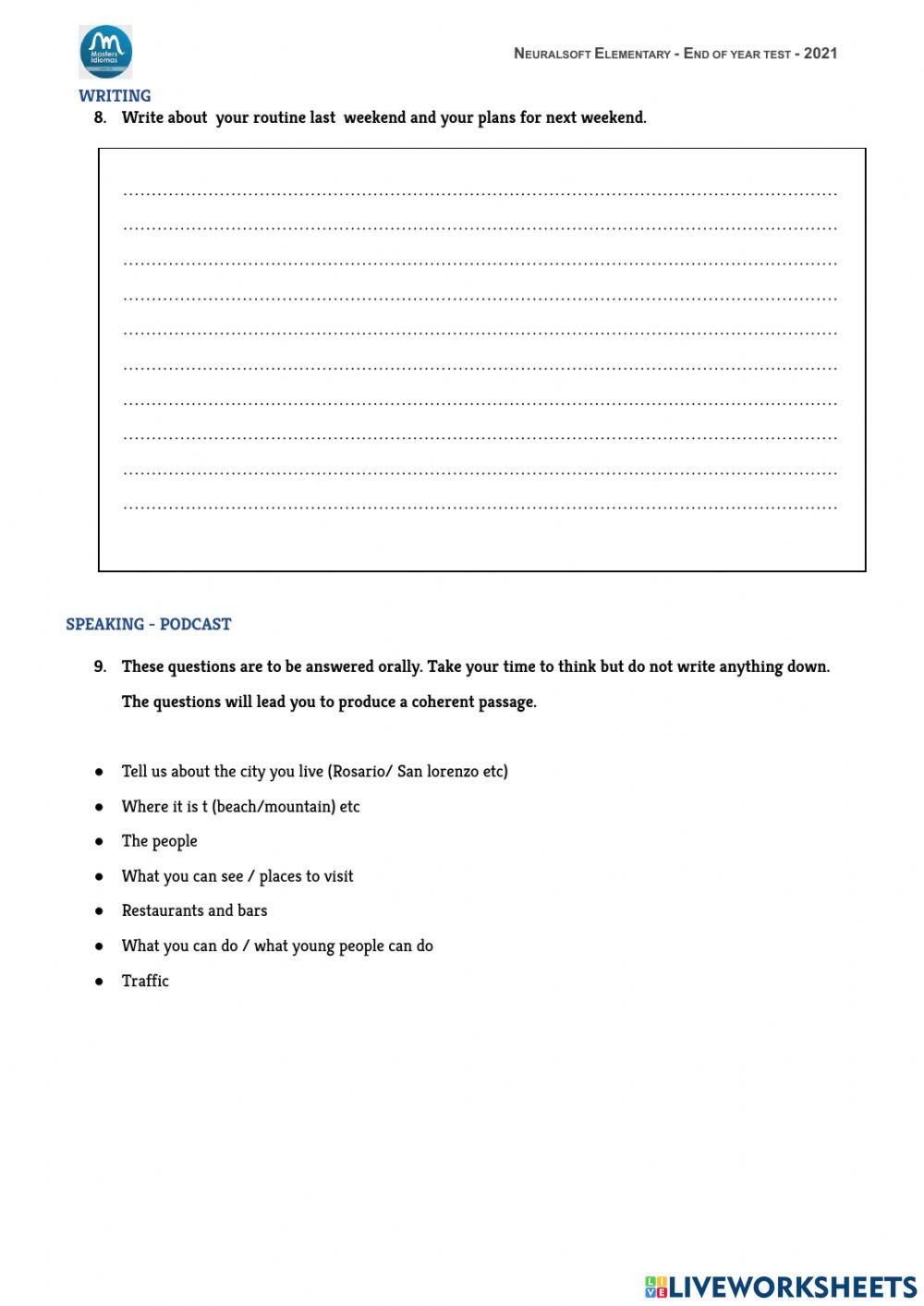 Neuralsoft elementary - End of year test