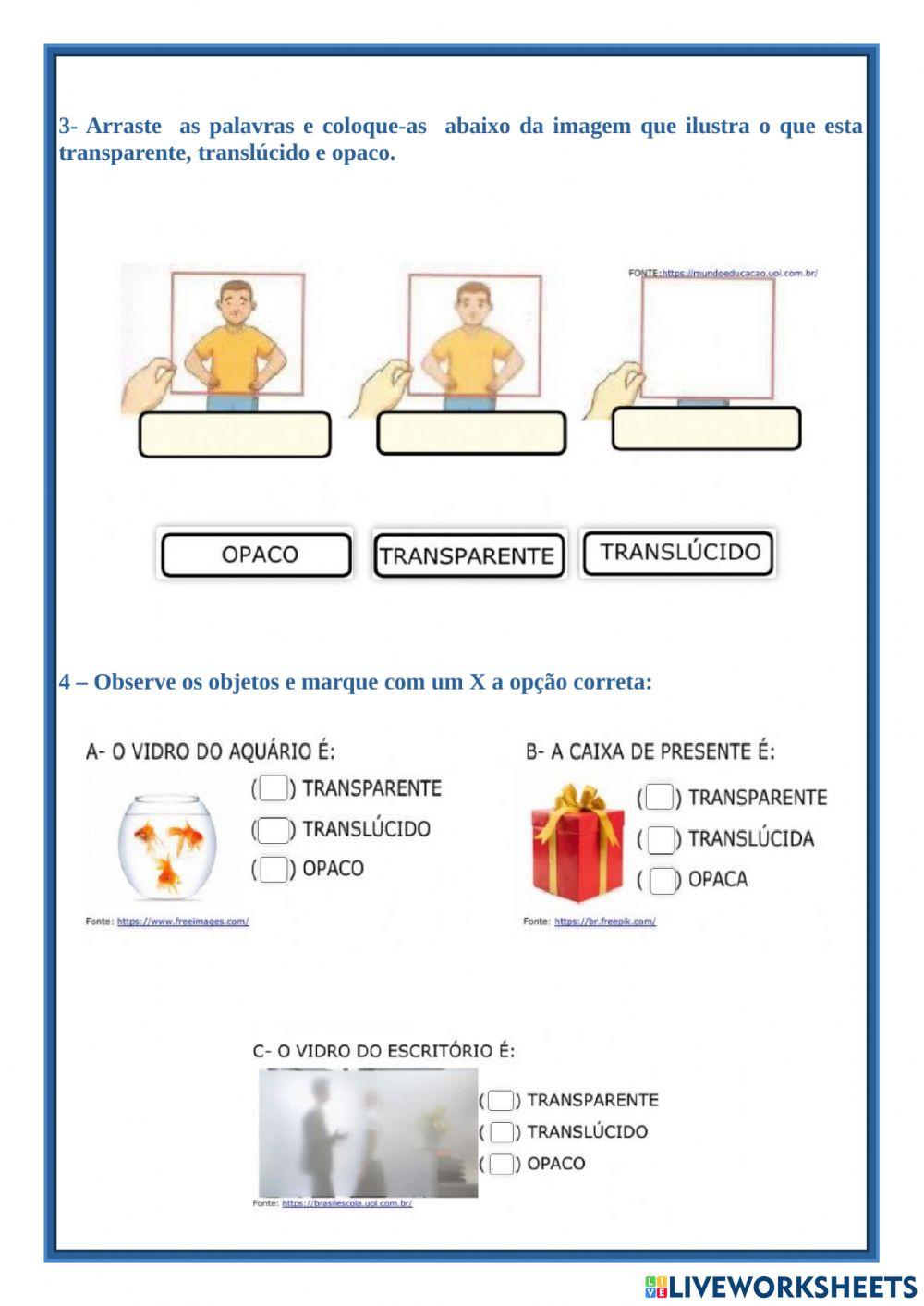 Superficies translucidas, transparentes e opacas