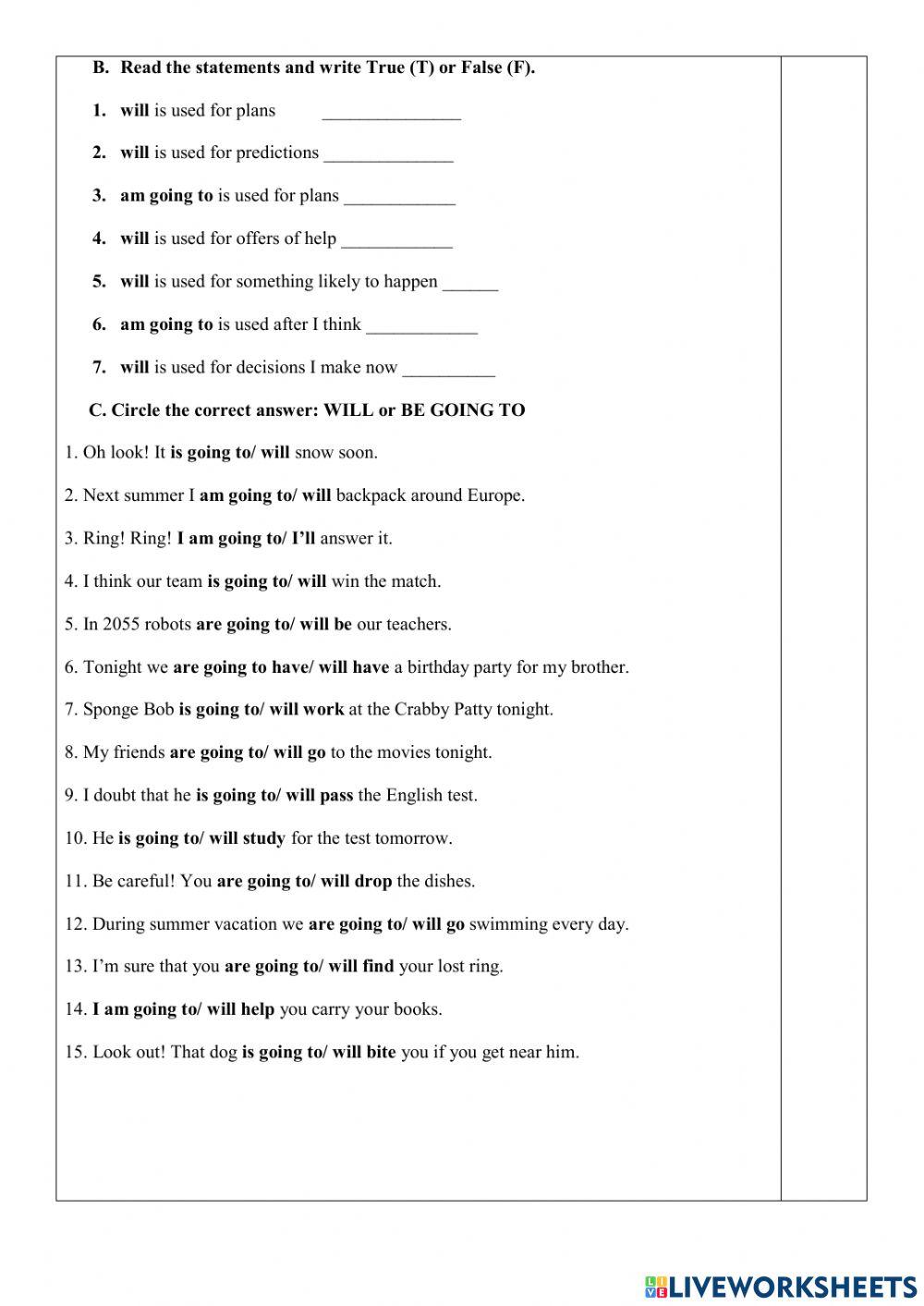 Ejercicios Online-1st-BGU- Will - Be going to