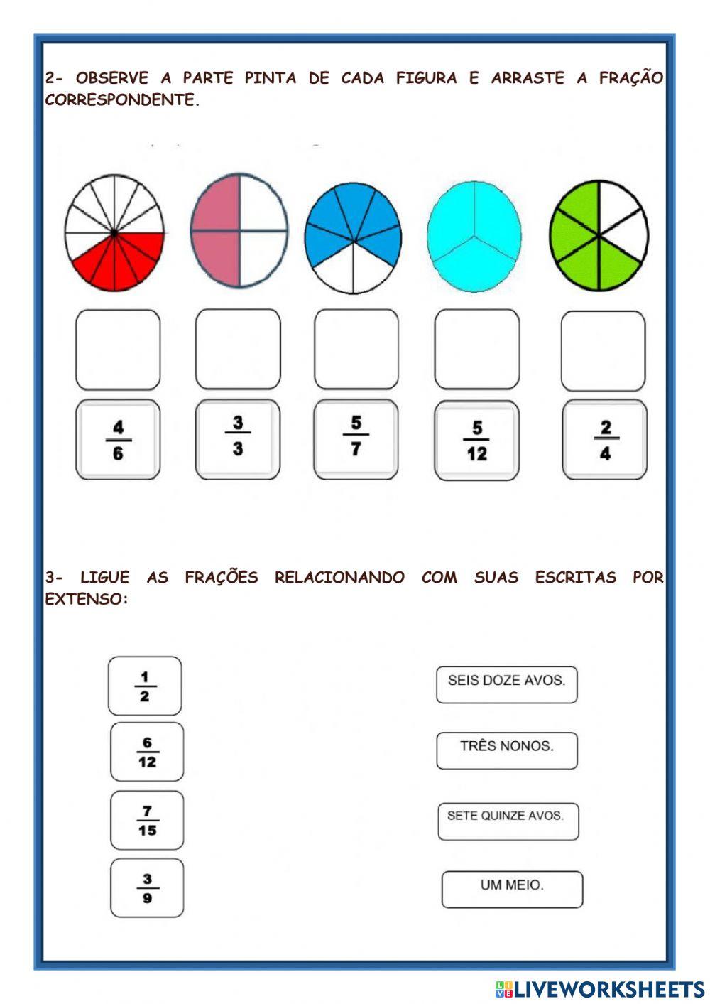 Fração - parte e inteiro- fração equivalente interactive worksheet