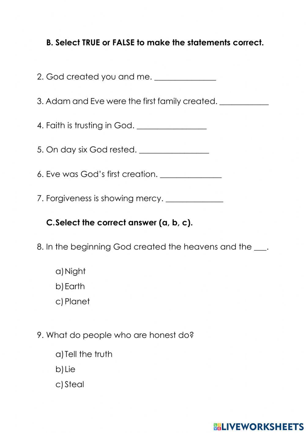 Moral and Religious Education test