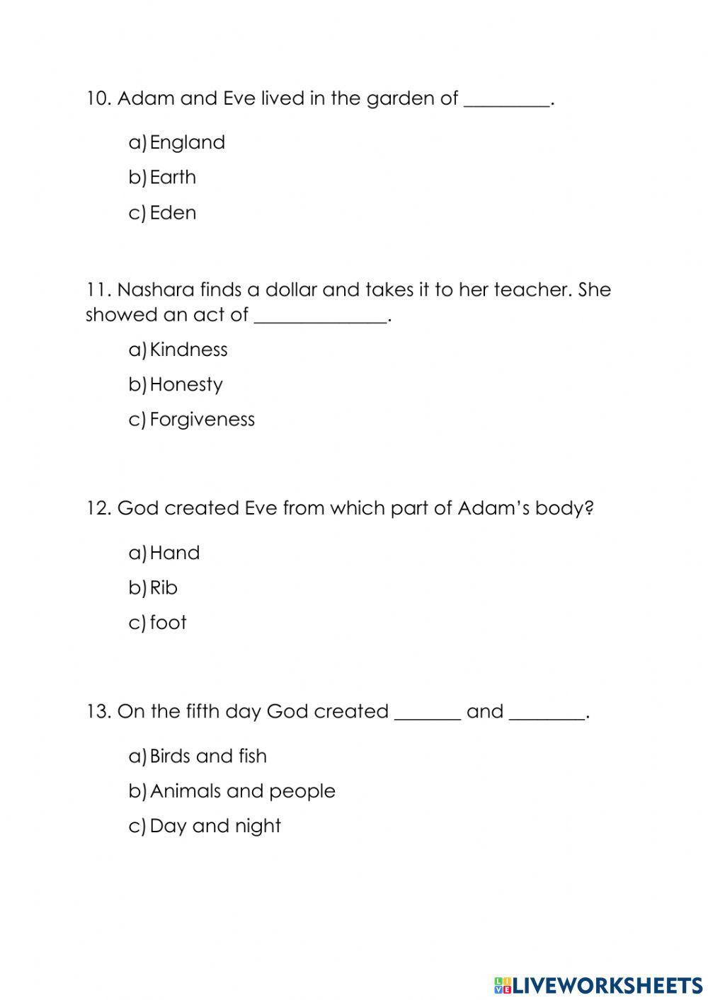 Moral and Religious Education test