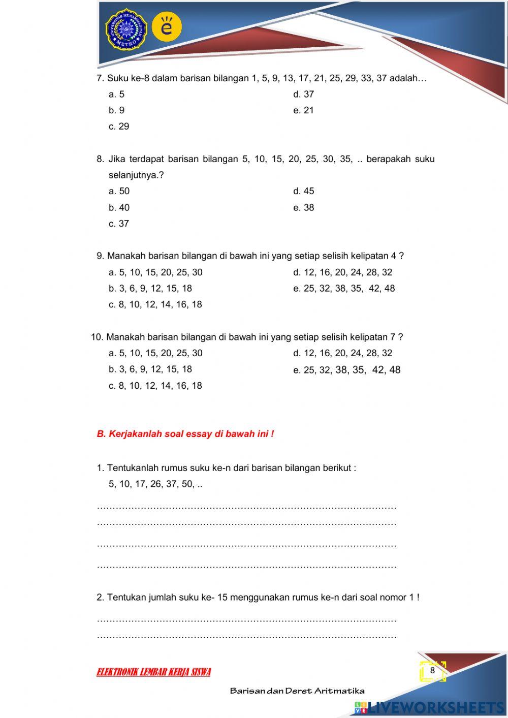 Barisan dan Deret Aritmatika