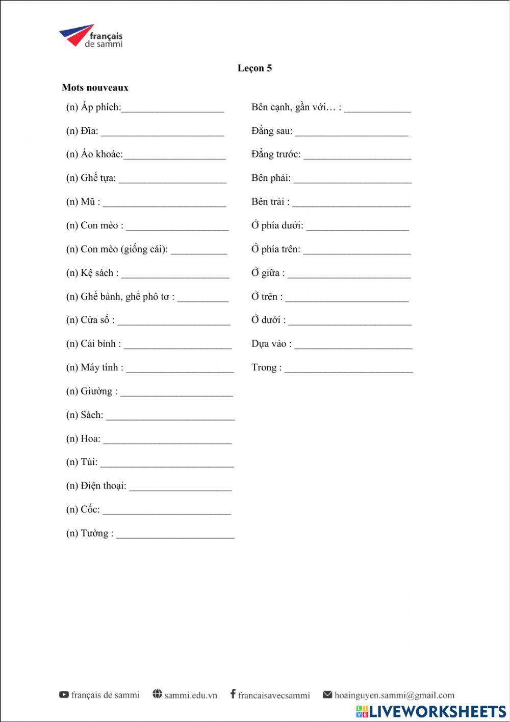 Le Nouveau Taxi 1 - Leçon 5 - Vocabulaire