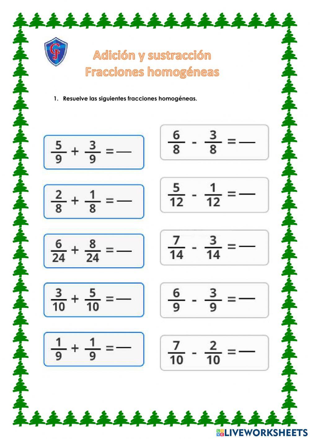 Suma y resta fracciones homogéneas