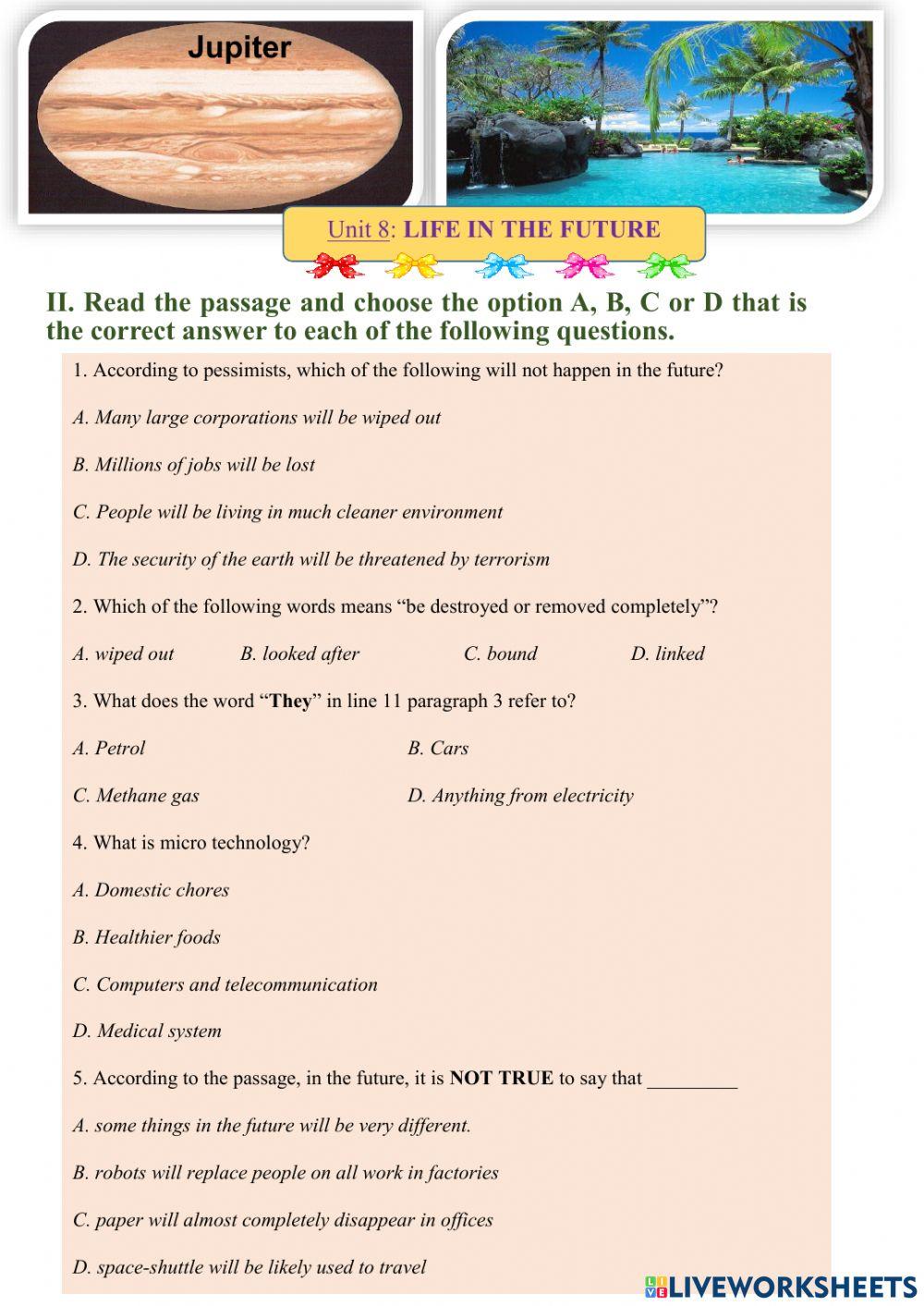 Unit 8: LIFE IN THE FUTURE -Reading