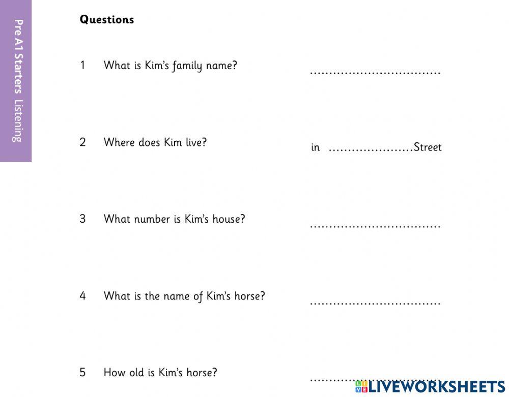 Pre A1 Test Listening