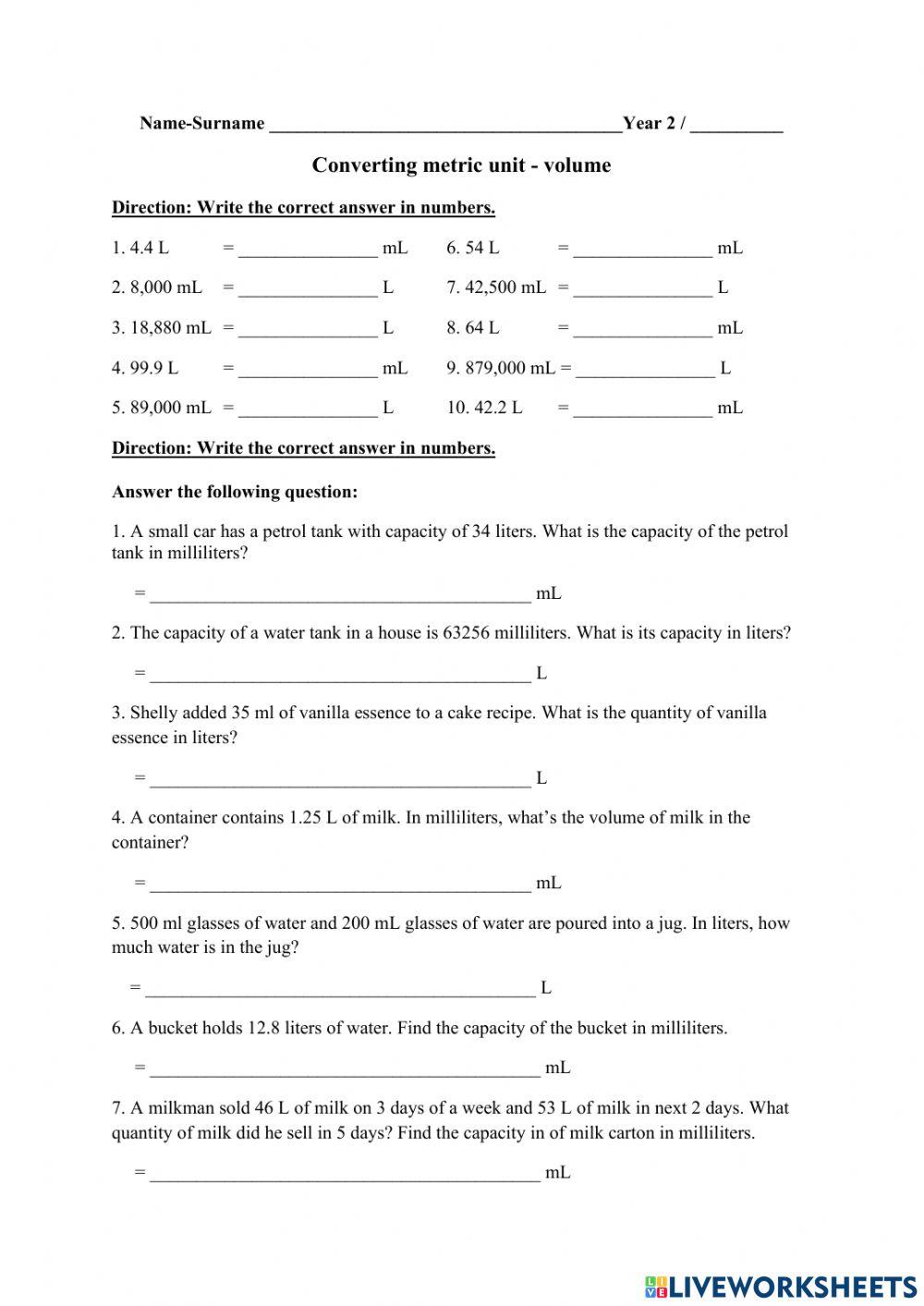 Converting Units Of Capacity Calculator
