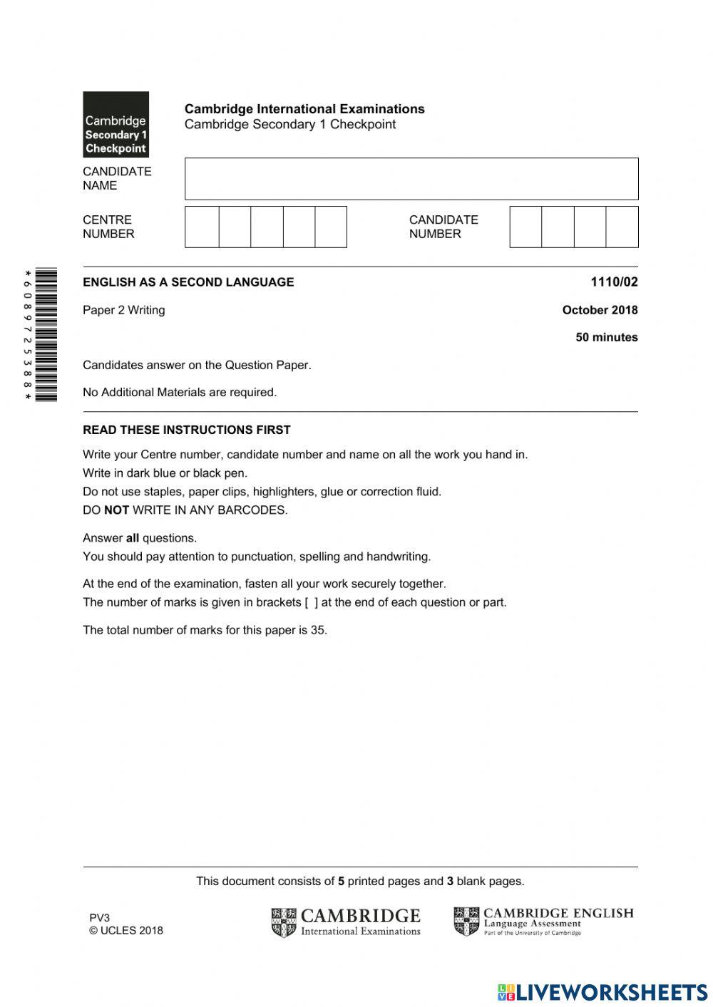 1110-02 Paper 2 Writing October 2018