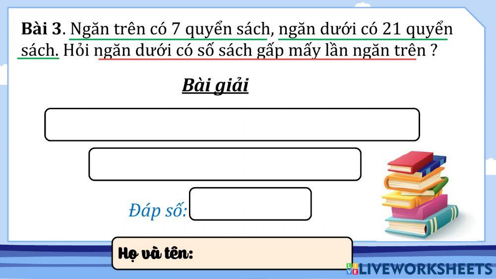 BTVN-So sánh số lớn gấp mấy lần số bé BTVN-So sánh số lớn gấp mấy lần số bé