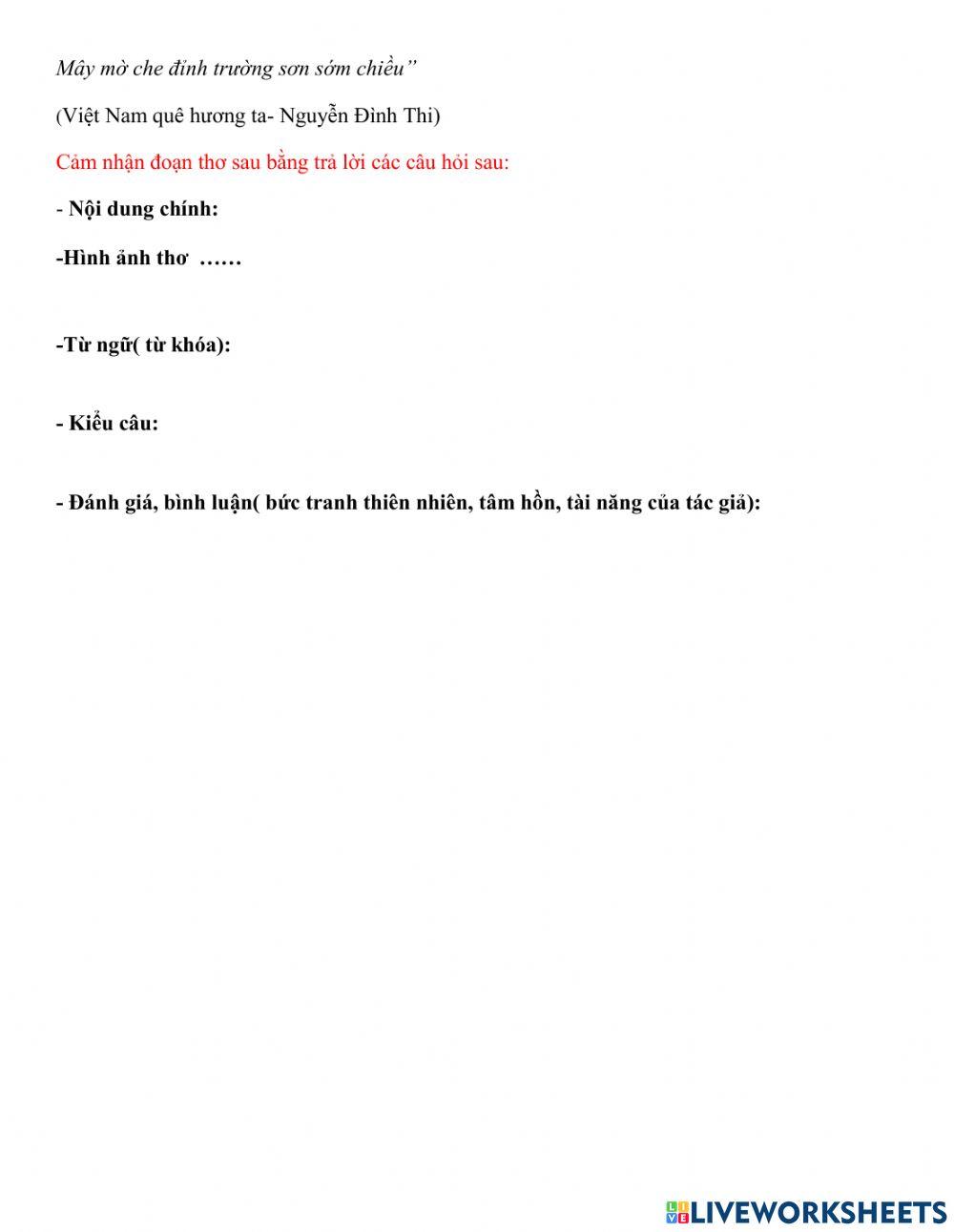 Bài tập cảm thụ 1