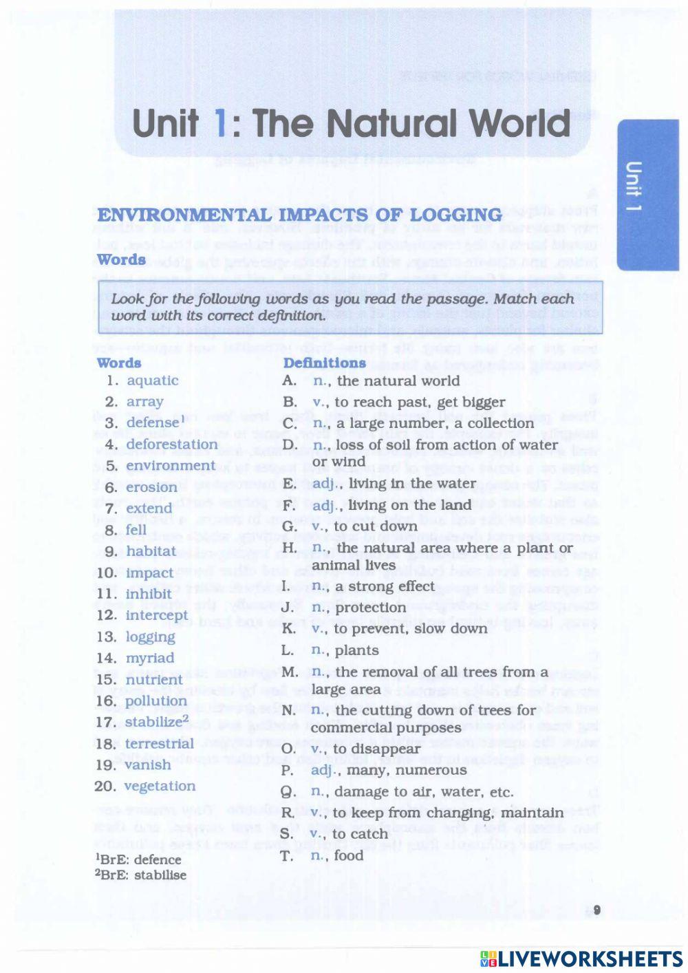 Unit 1: Environmental Impacts of Logging