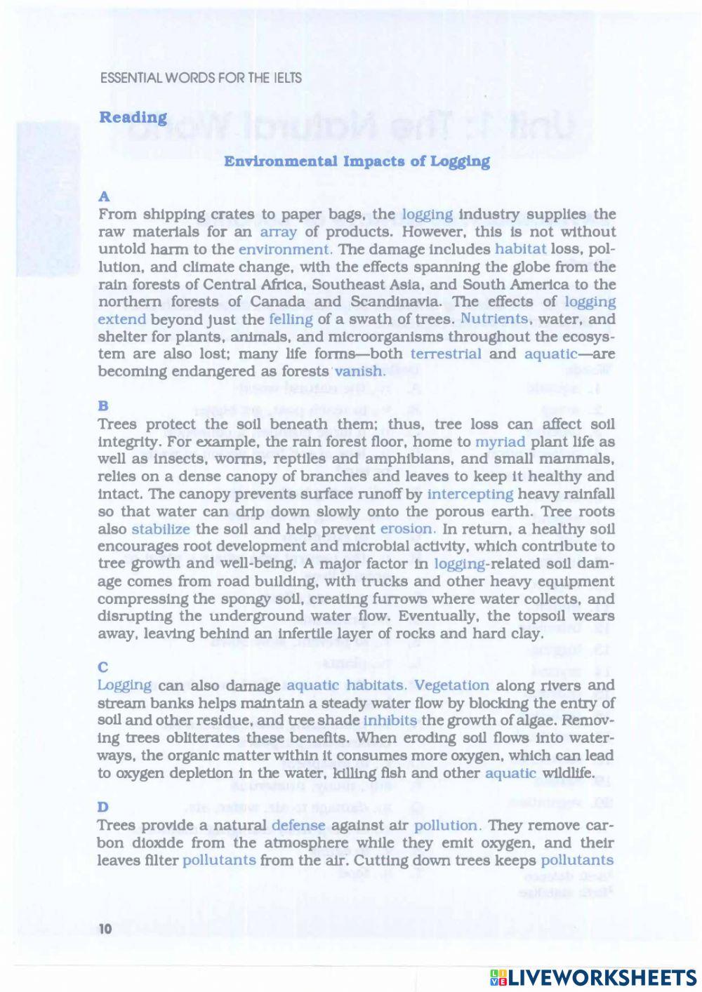 Unit 1: Environmental Impacts of Logging