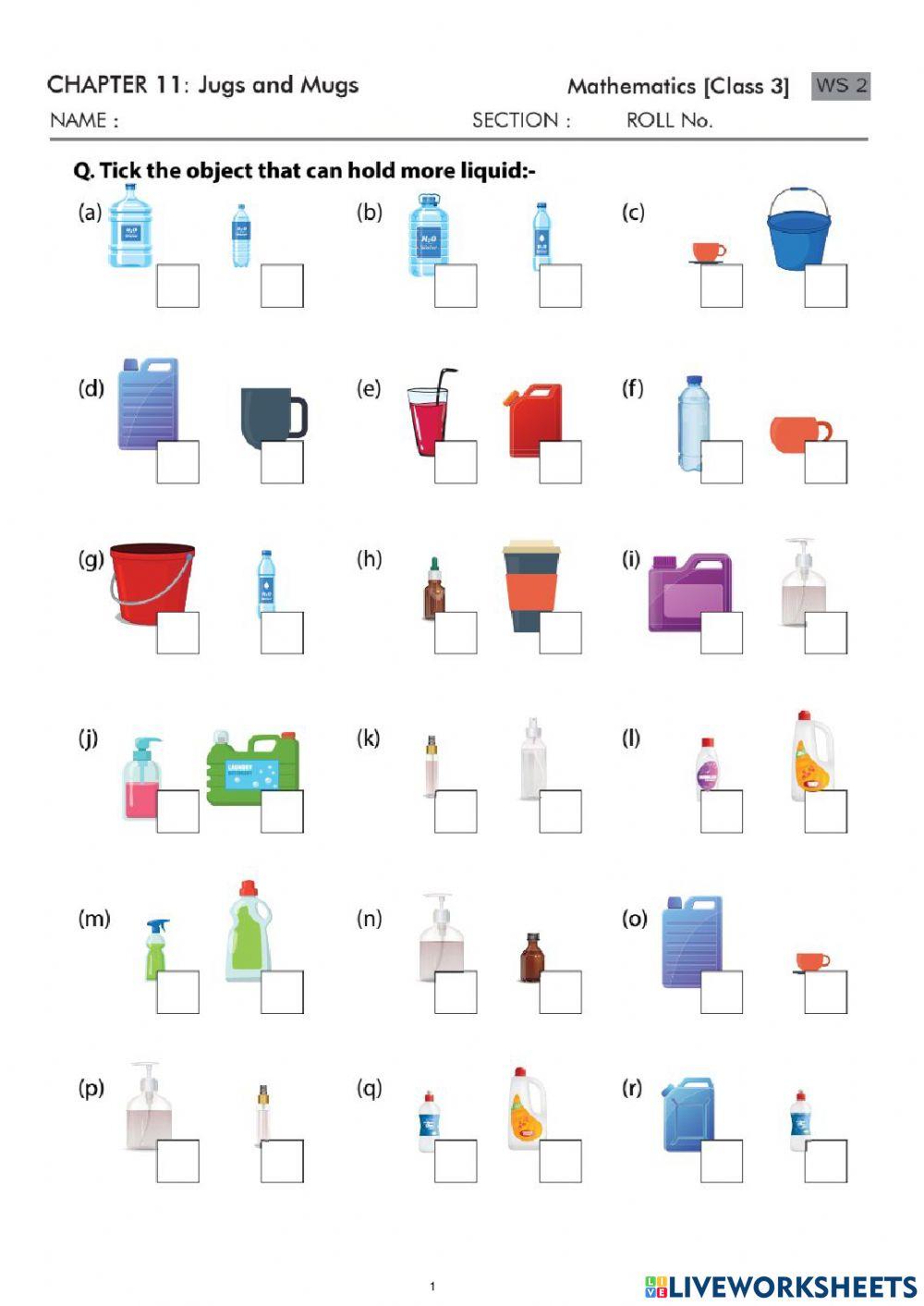 Jugs and mugs online activity Live Worksheets