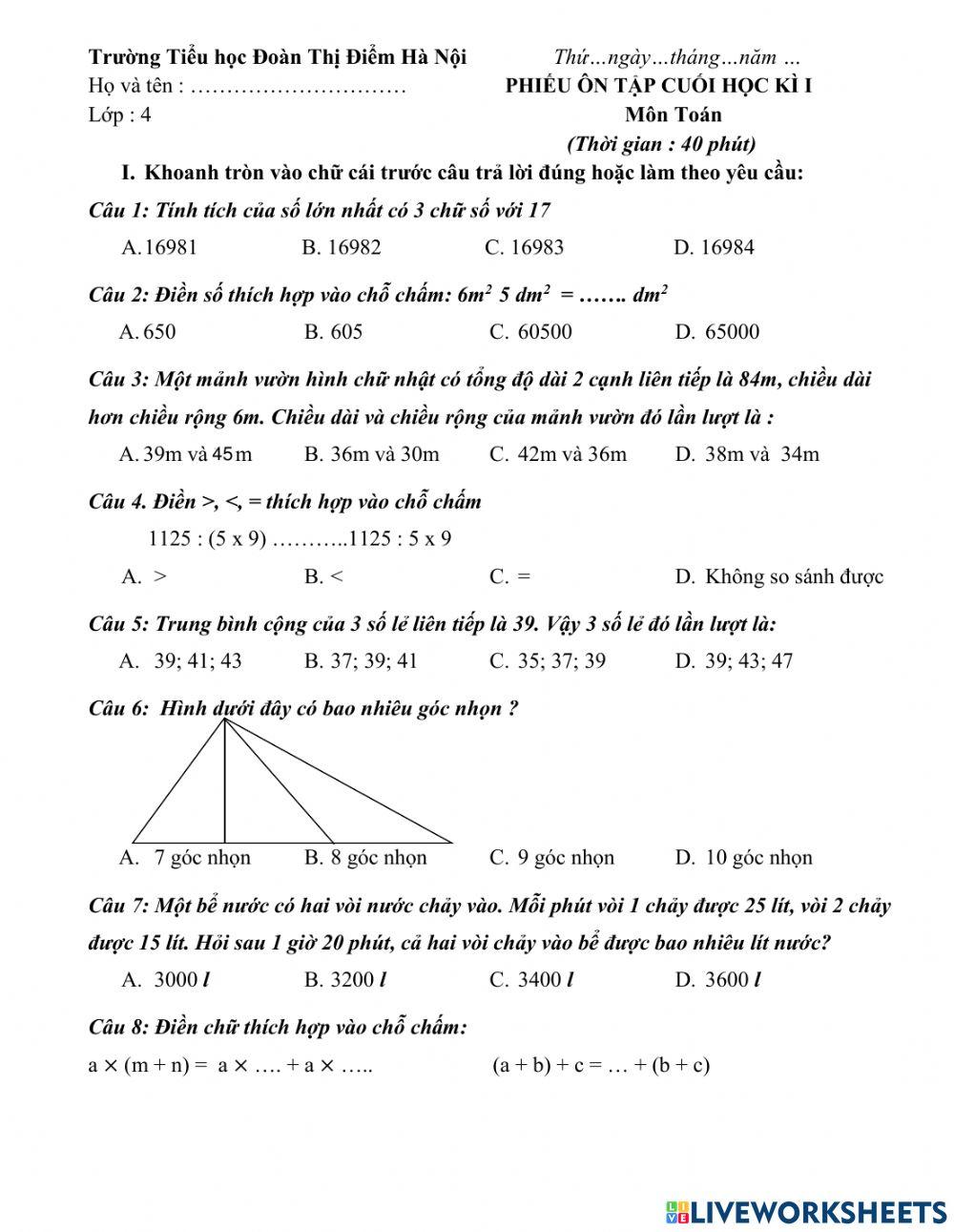Ôn tập toán cuối kì 1