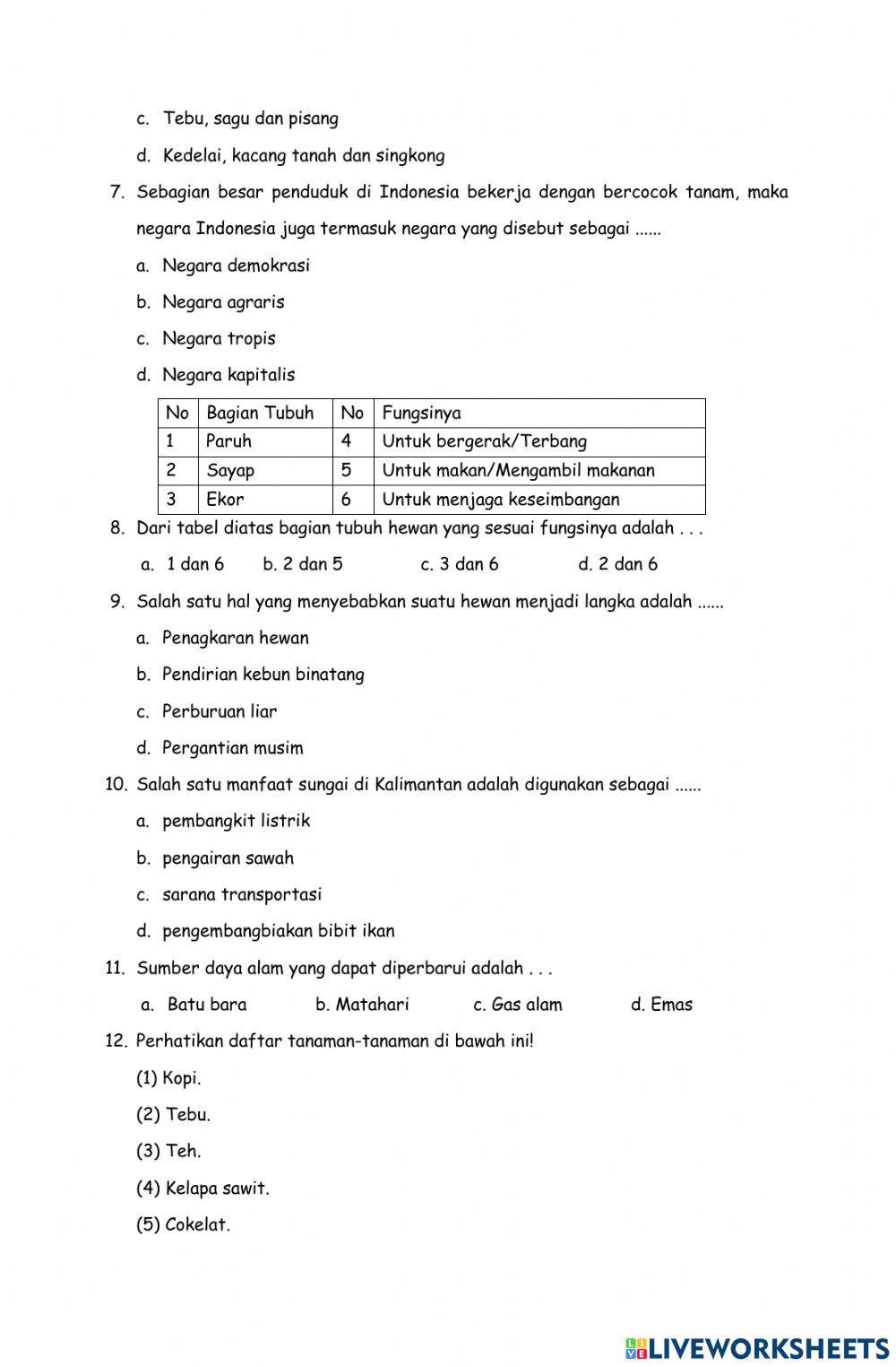 Soal evaluasi tema 3