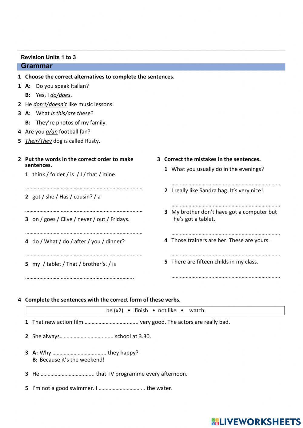 Revision Unit 1 - 3 Grammar