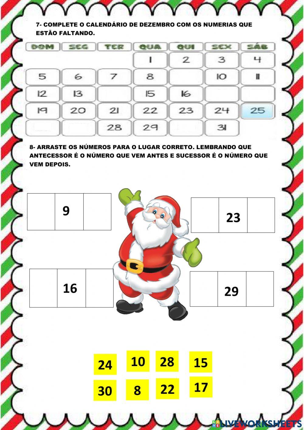 Atividade calendário dezembro