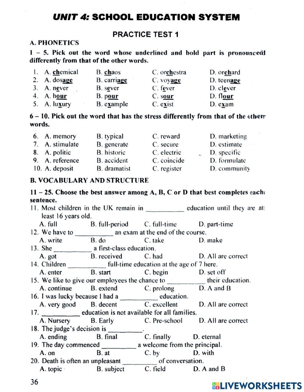 Grade 12 - Unit 4 - School Education System