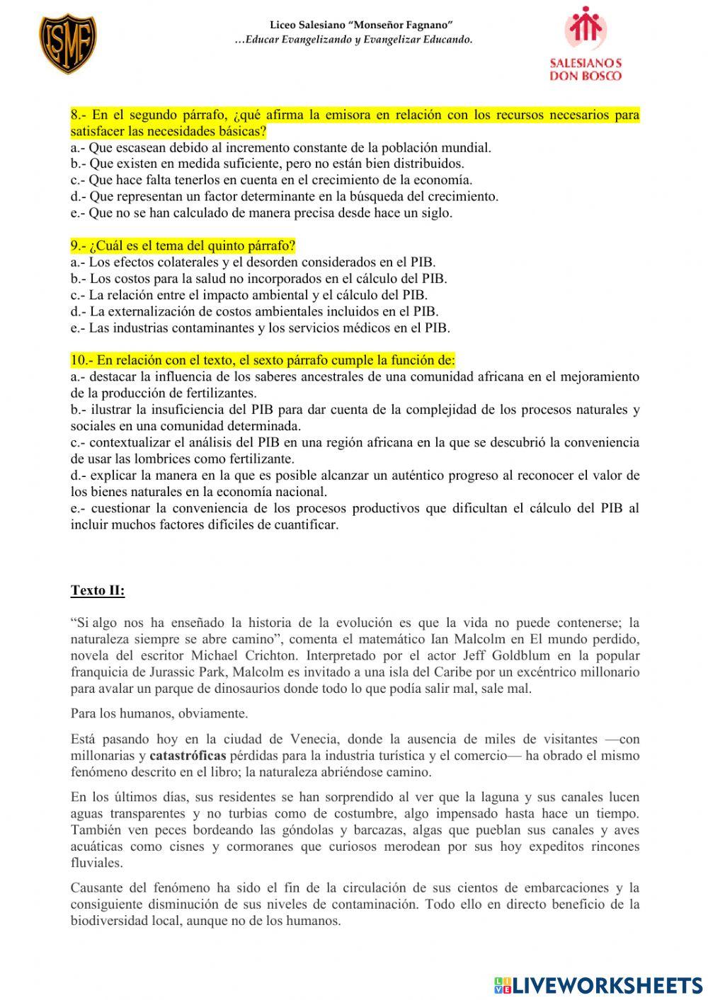 Evaluación final - tercero medio