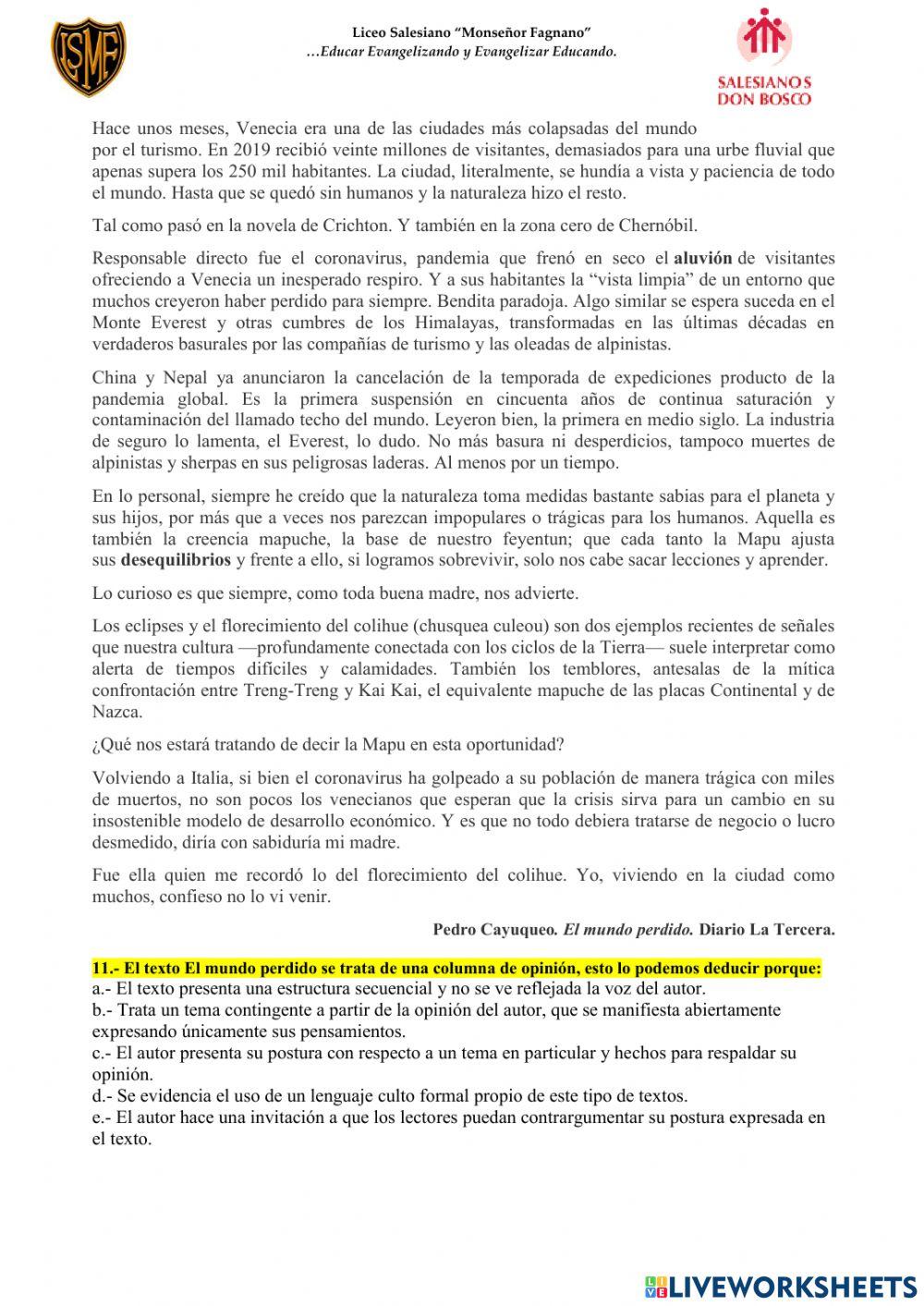 Evaluación final - tercero medio