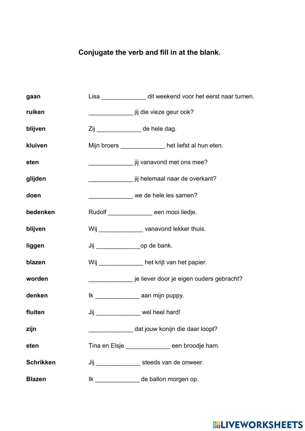 Worksheet conjugating verbs