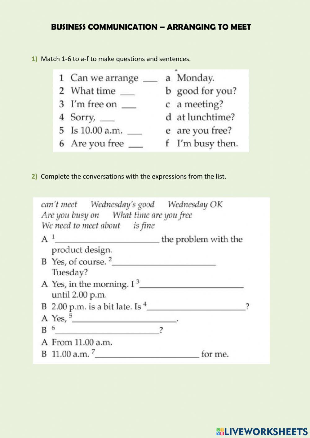 Business Communication - arranging to meet