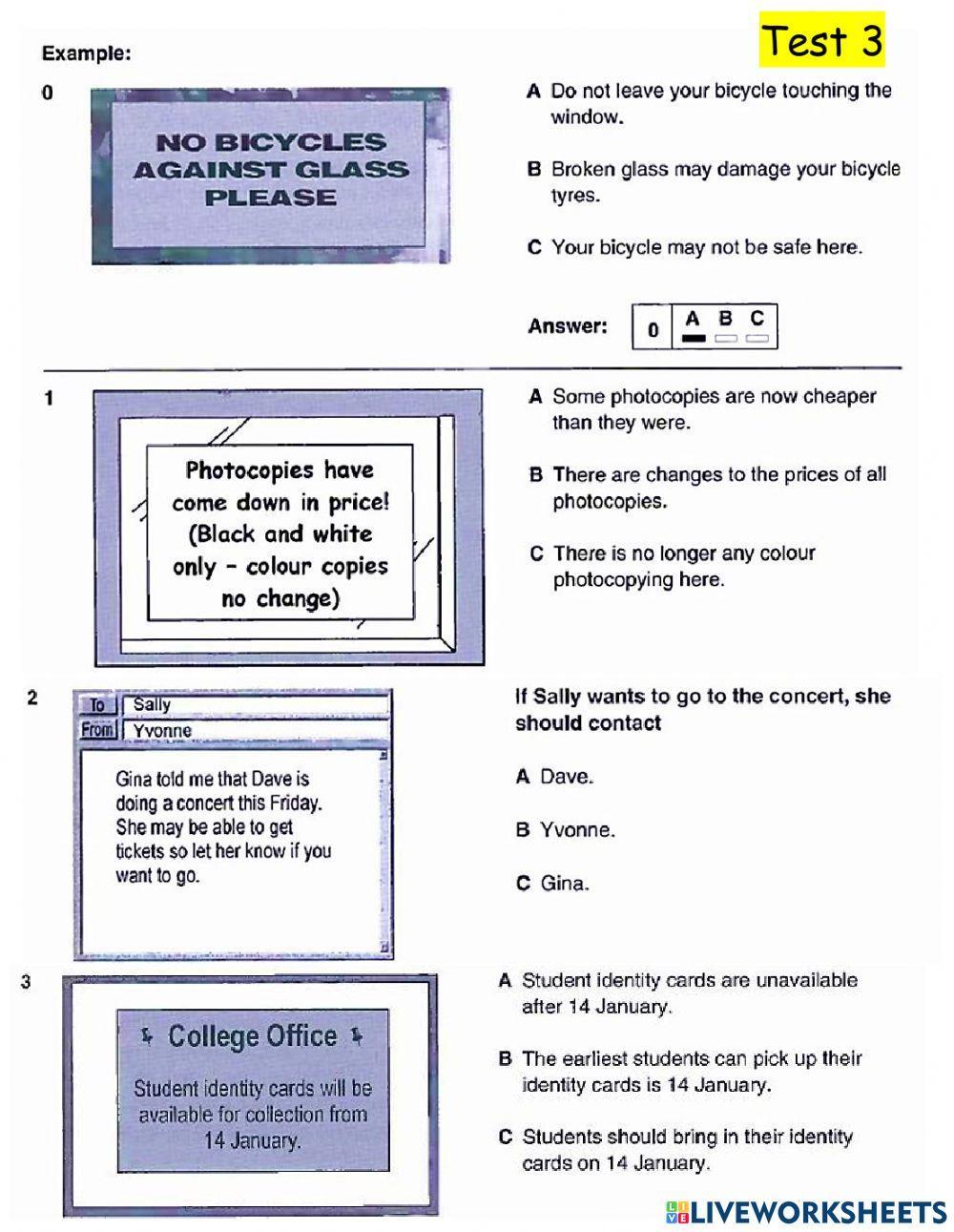Pet practice test - reading part 1 (II)