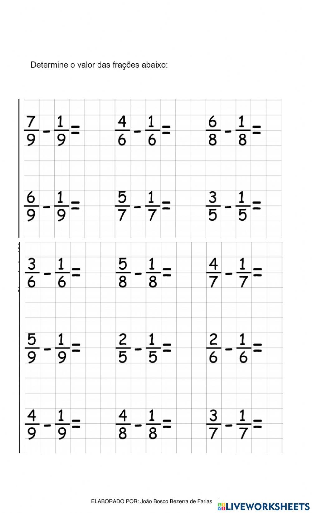 Soma e subtração de frações - 1