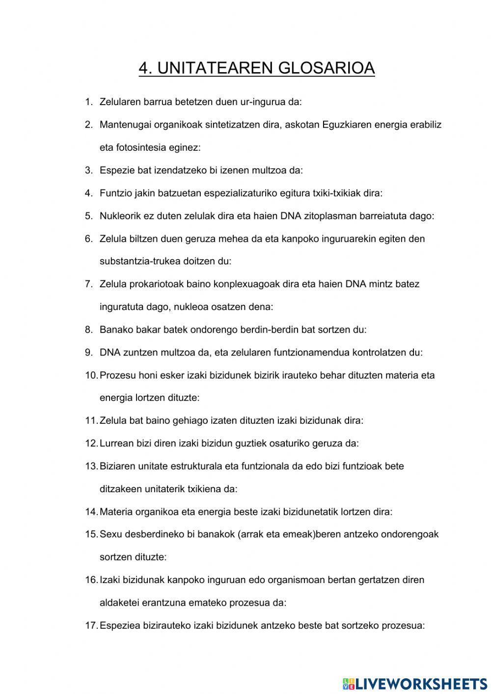 Izaki Bizidunak - Glosarioa