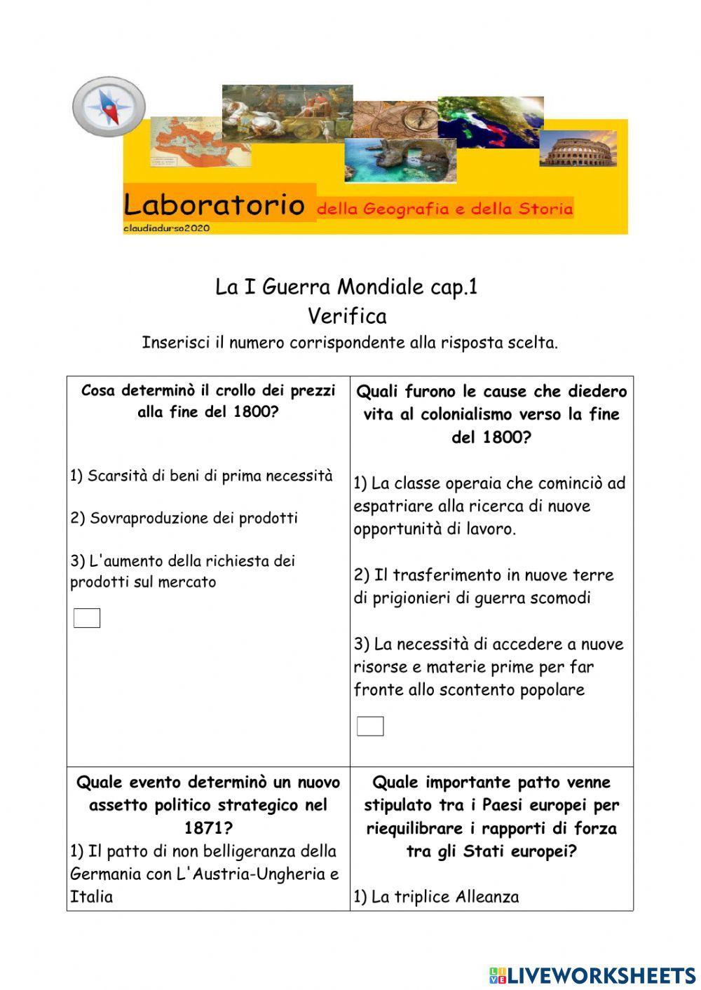 Verifica - La Prima Guerra Mondiale